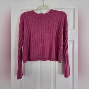 American Eagle Outfitters Ribbed Crew Neck Sweater - Fuchsia XS